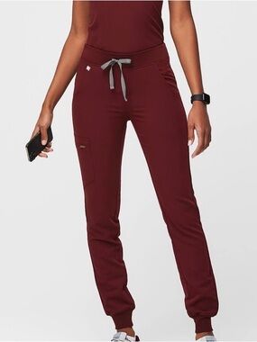 FIGS Zamora Women's Pants Burgundy Jogger Scrub High Waist Size Small Petite